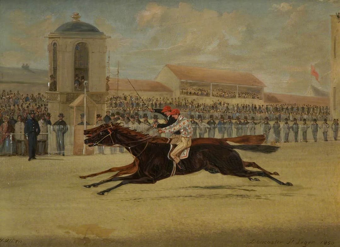 The Dead Heat for the Doncaster St Leger, with 'Voltigeur' and 'Russborough', Henry Thomas Alken, oil on canvas, 1850