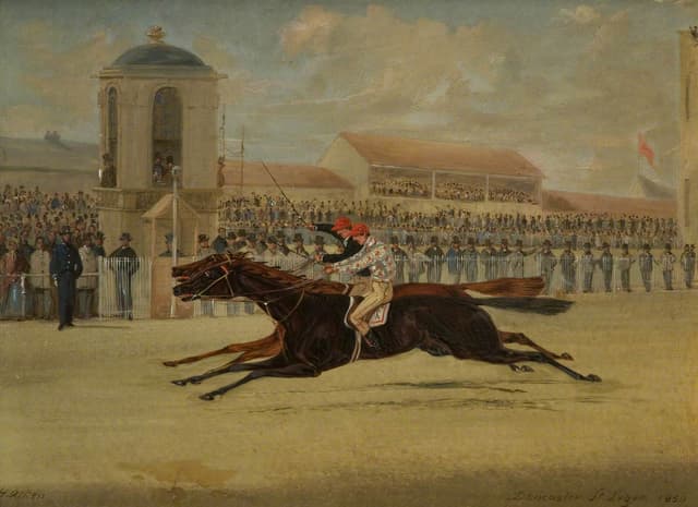 The Dead Heat for the Doncaster St Leger, with 'Voltigeur' and 'Russborough', Henry Thomas Alken, oil on canvas, 1850