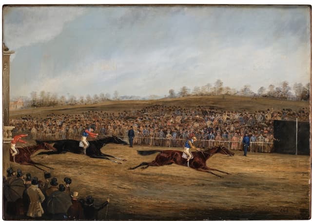 Doncaster St. Leger - The Finish, Henry Thomas Alken, hand-coloured aquatint, c.1830s