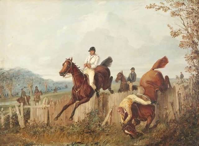 Steeplechasers Jumping a Fence, Henry Thomas Alken, oil on canvas, c.1830s