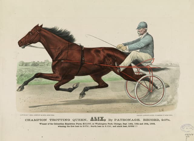 Champion Trotting Queen Alix, Currier & Ives, hand-coloured lithograph, 1893