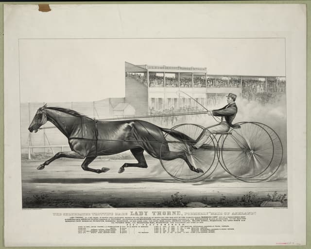 Celebrated Trotting Mare Lady Thorne, Currier & Ives, hand-coloured lithograph, c.1869