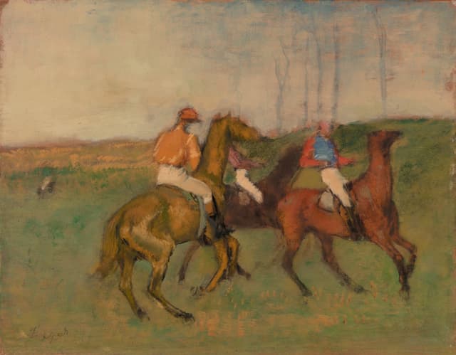 Jockeys and Race Horses, Edgar Degas, oil on canvas, c.1885