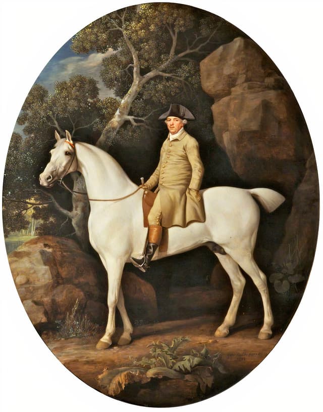 Self Portrait on a White Hunter, George Stubbs, oil on panel, 1782