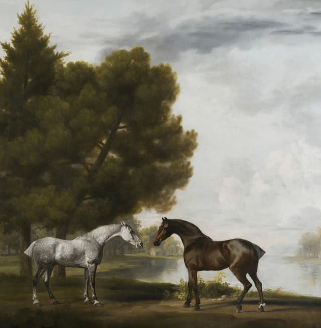 Two Horses Communing in a Landscape, George Stubbs, oil on canvas, late 18th c.