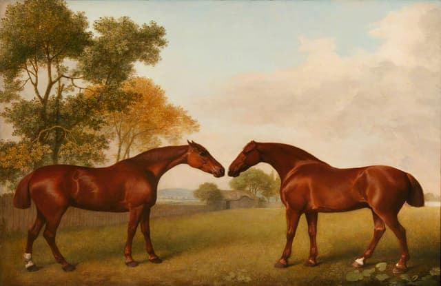 Two Horses in a Paddock, George Stubbs, oil on canvas, late 18th c.