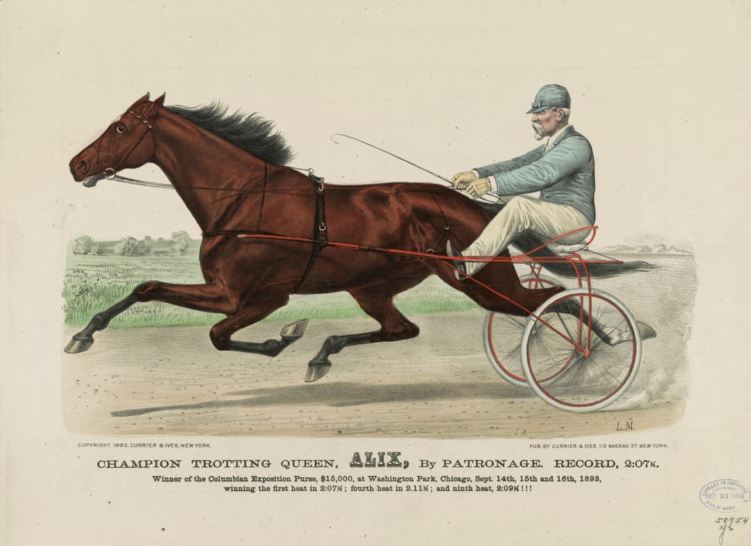 Champion Trotting Queen Alix, Currier & Ives, hand-coloured lithograph, 1893