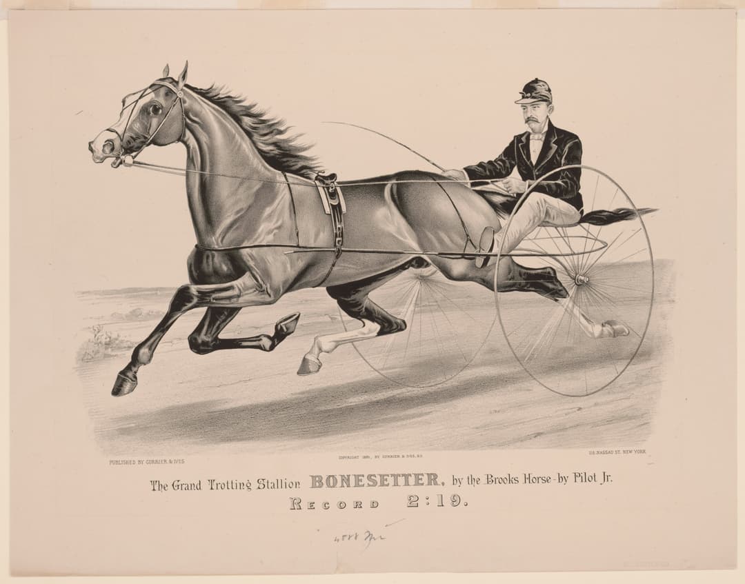 The Grand Trotting Stallion Bonesetter, Currier & Ives, hand-coloured lithograph, c.1875