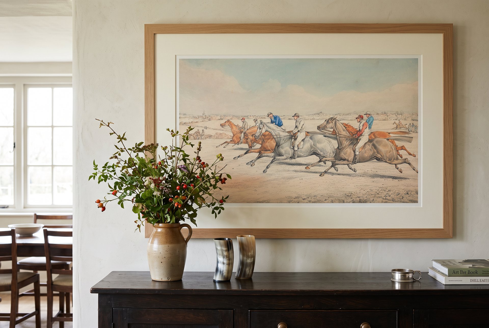Steeplechasing — The Start, framed as an archival print on a wall