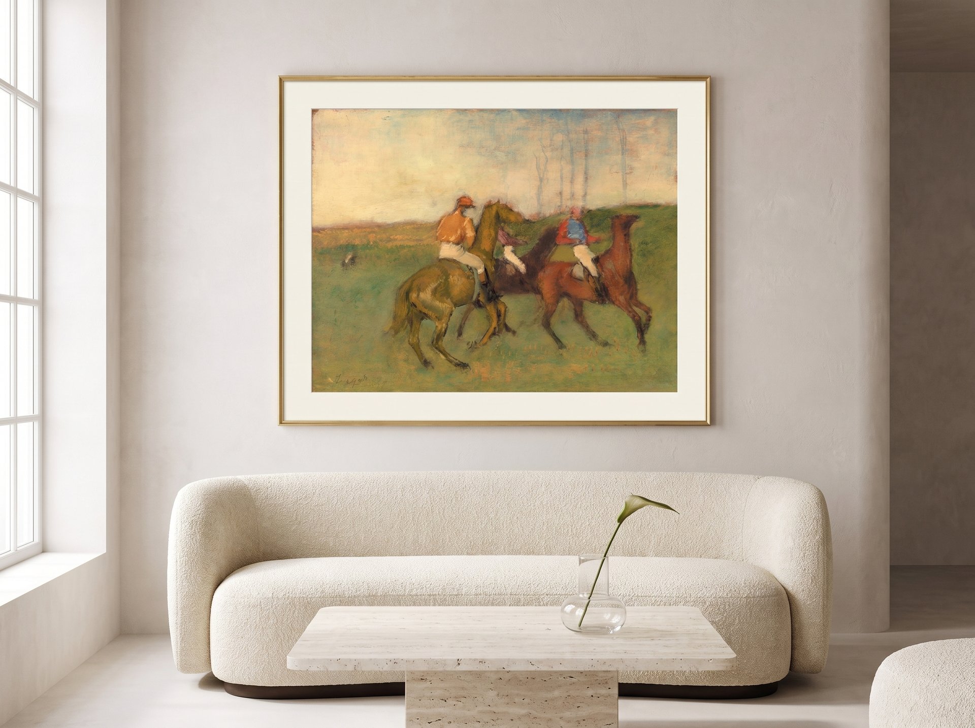 Jockeys and Race Horses, framed as an archival print on a wall