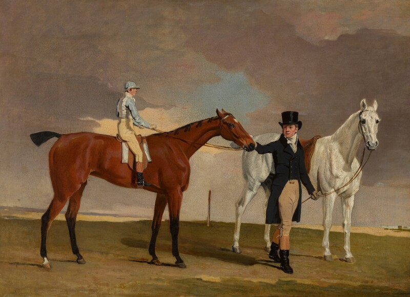 Lord Rous's Racehorse Shrapnell, with his trainer and jockey